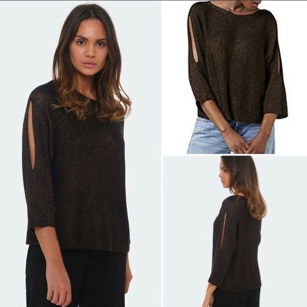 NWT 188.00 EILEEN FISHER ORGANIC BLEND BRONZE METALLIC OPEN SLEEVE SWEATER